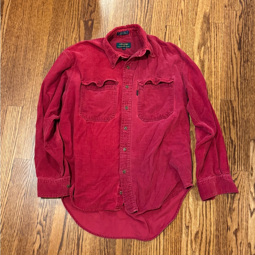 Vintage Corduroy Button-Up Shirt - Red